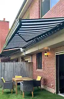 Angled view of Semina awning installation